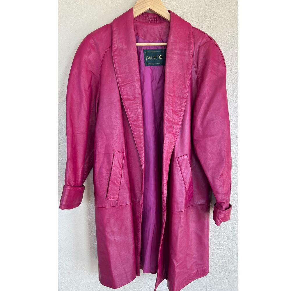 Vintage Pink Leather Trench Coat Jacket Small Collared Longline Authentic Leathe
